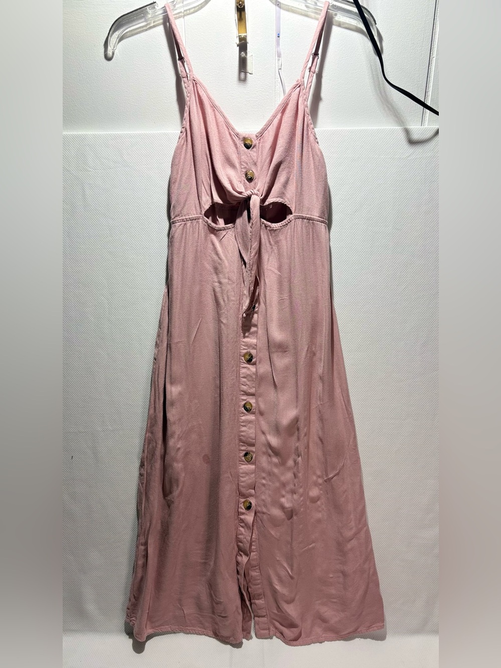 Mimi Chica Dusty Pink Tie-Front Button Maxi Dress